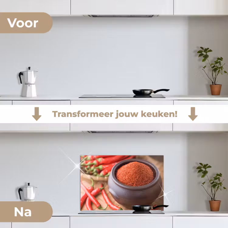Spatscherm keuken - Gepoederde cayennepeper in een bakje — 3