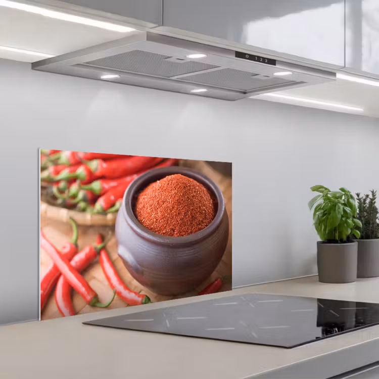 Spatscherm keuken - Gepoederde cayennepeper in een bakje — 5