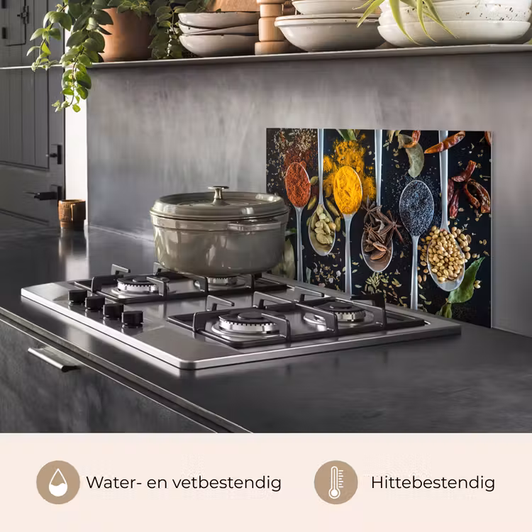Spatscherm keuken - Kruiden - Lepel - Specerijen - Zwart - Keuken — 7