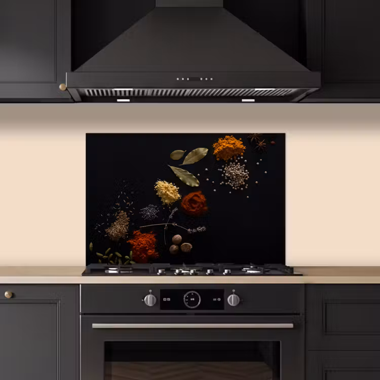 Spatscherm keuken - Kruiden - Zwart - Specerijen - Keuken - Koken — 2