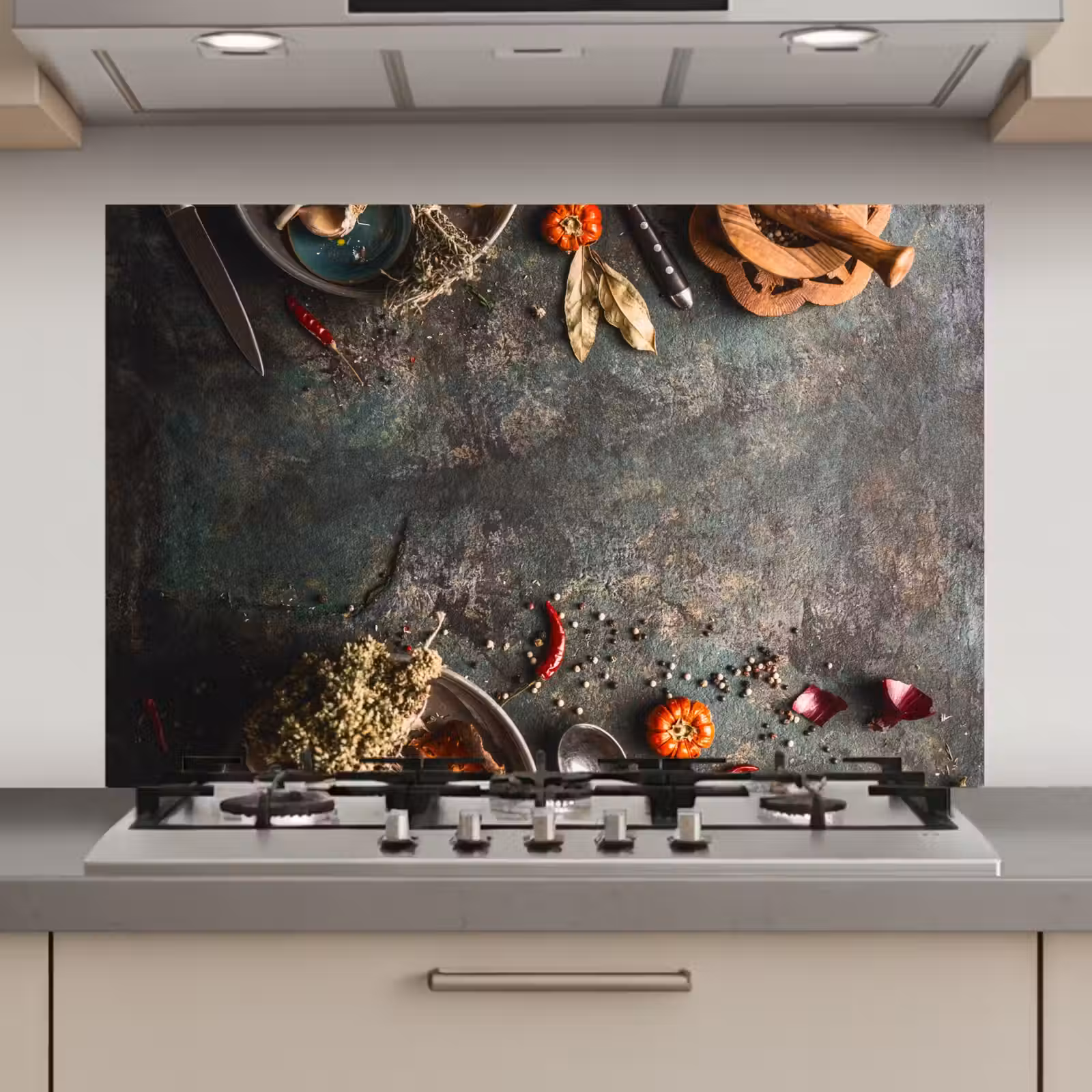 Spatscherm keuken - Marmer - Groente - Herfst - Pompoen - Rustiek - Kruiden — 1