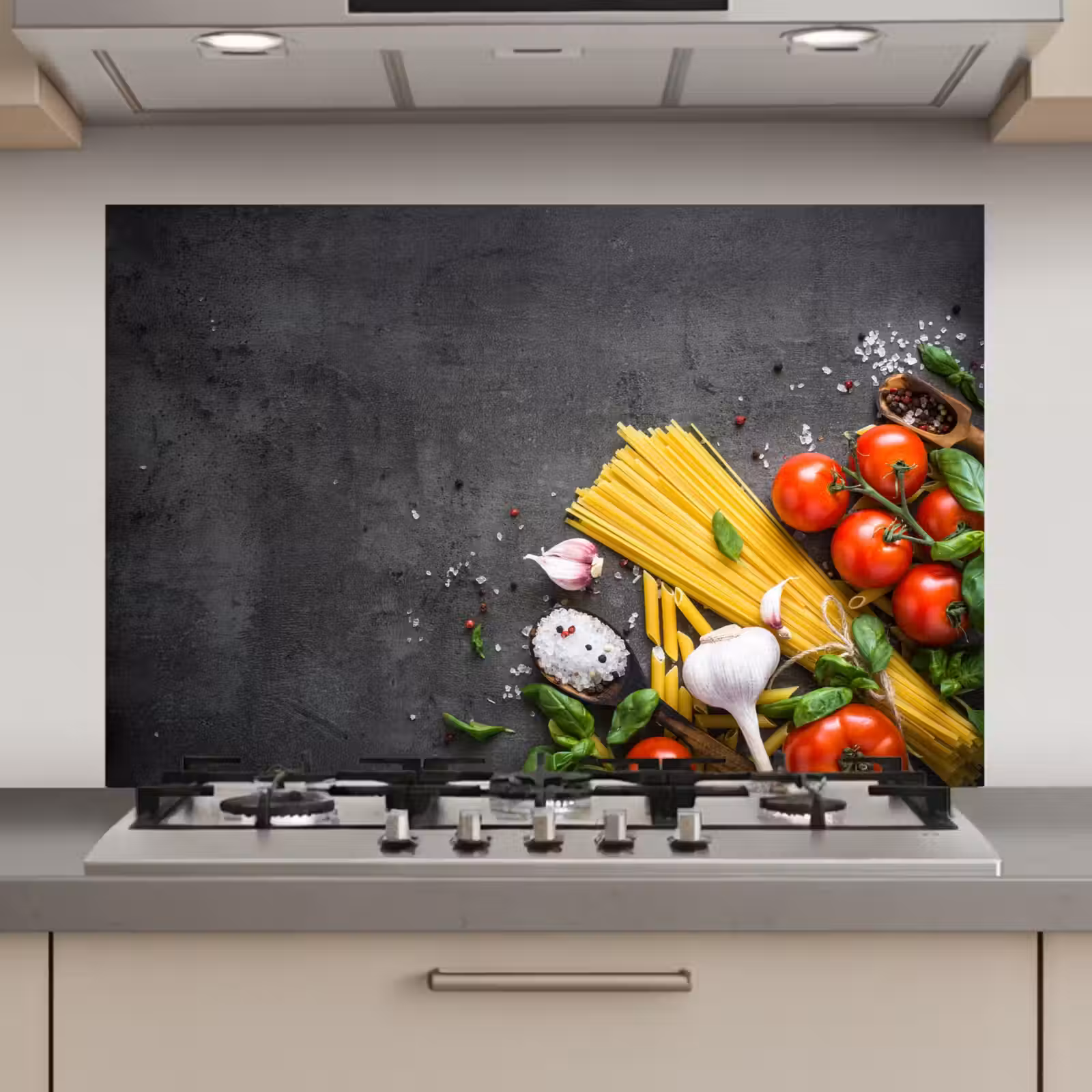 Spatscherm keuken - Pasta - Kruiden - Tomaat - Specerijen - Rustiek — 1