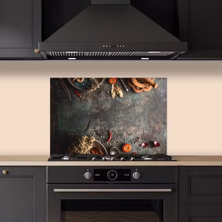 Spatscherm keuken - Marmer - Groente - Herfst - Pompoen - Rustiek - Kruiden — 2