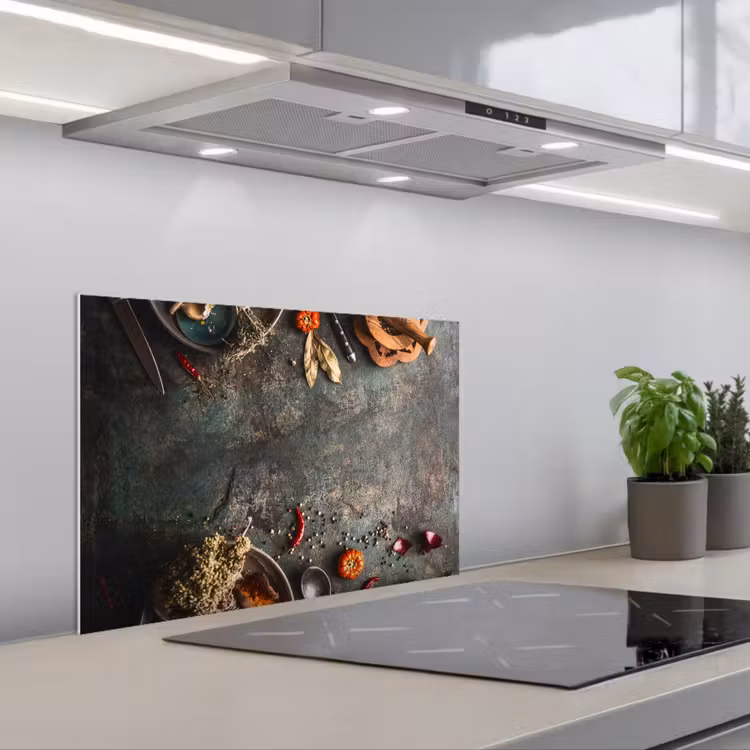 Spatscherm keuken - Marmer - Groente - Herfst - Pompoen - Rustiek - Kruiden — 5