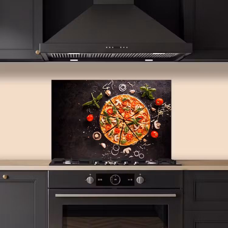 Spatscherm keuken - Pizza - Groente - Kruiden - Keuken - Industrieel — 2