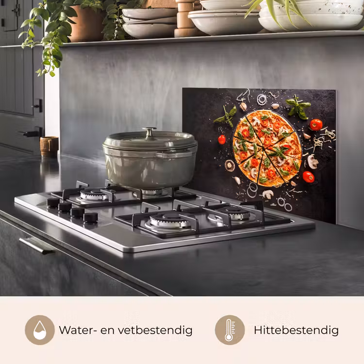 Spatscherm keuken - Pizza - Groente - Kruiden - Keuken - Industrieel — 7