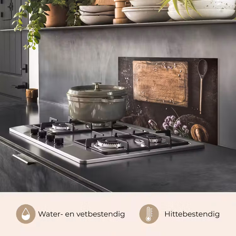 Spatscherm keuken - Snijplank - Kruiden - Lepel - Keuken - Rustiek - Vijzel - Bieslook — 7