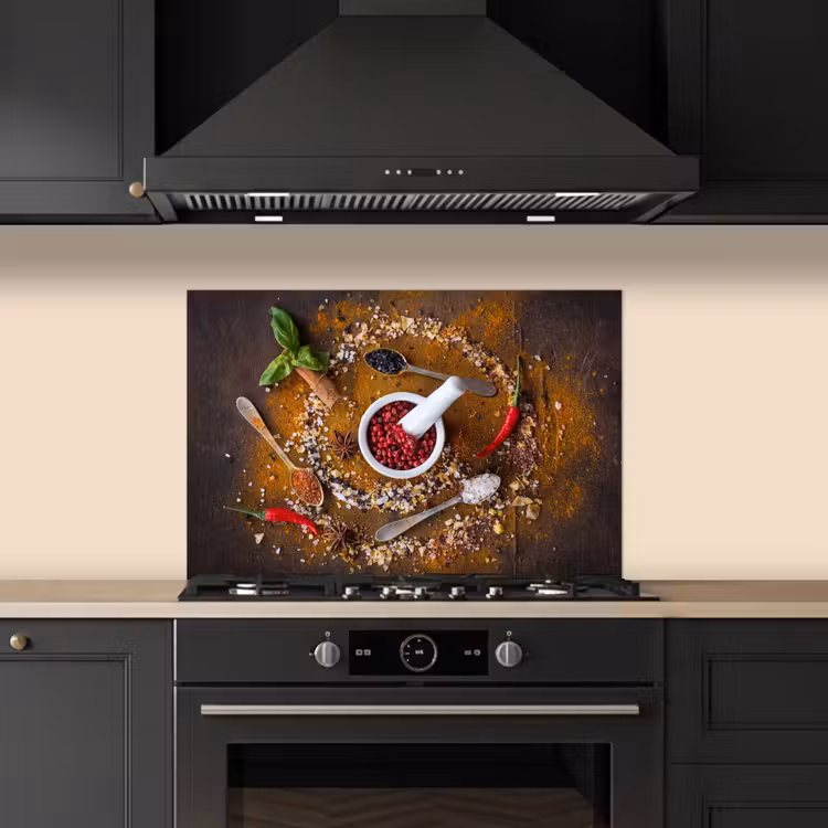 Spatscherm keuken - Vijzel - Kruiden - Lepels - Specerijen - Bruin - Peper — 2