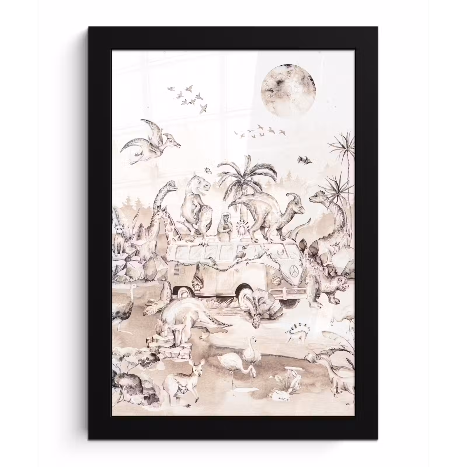 Poster met lijst - Dinosaurus - Bus - Kinderen - Dieren - Bomen — 1