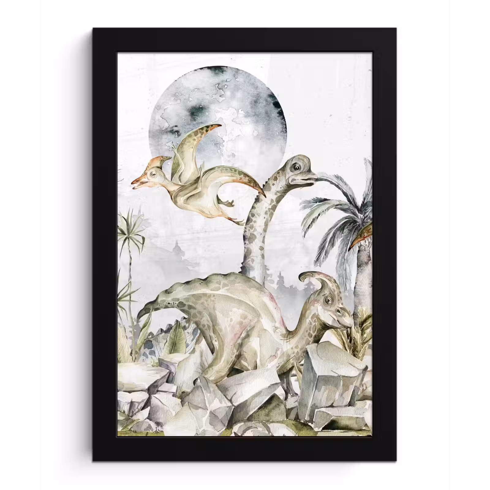 Poster met lijst - Dinosaurus - Kinderen - Jungle - Groen - Dieren - Natuur — 1