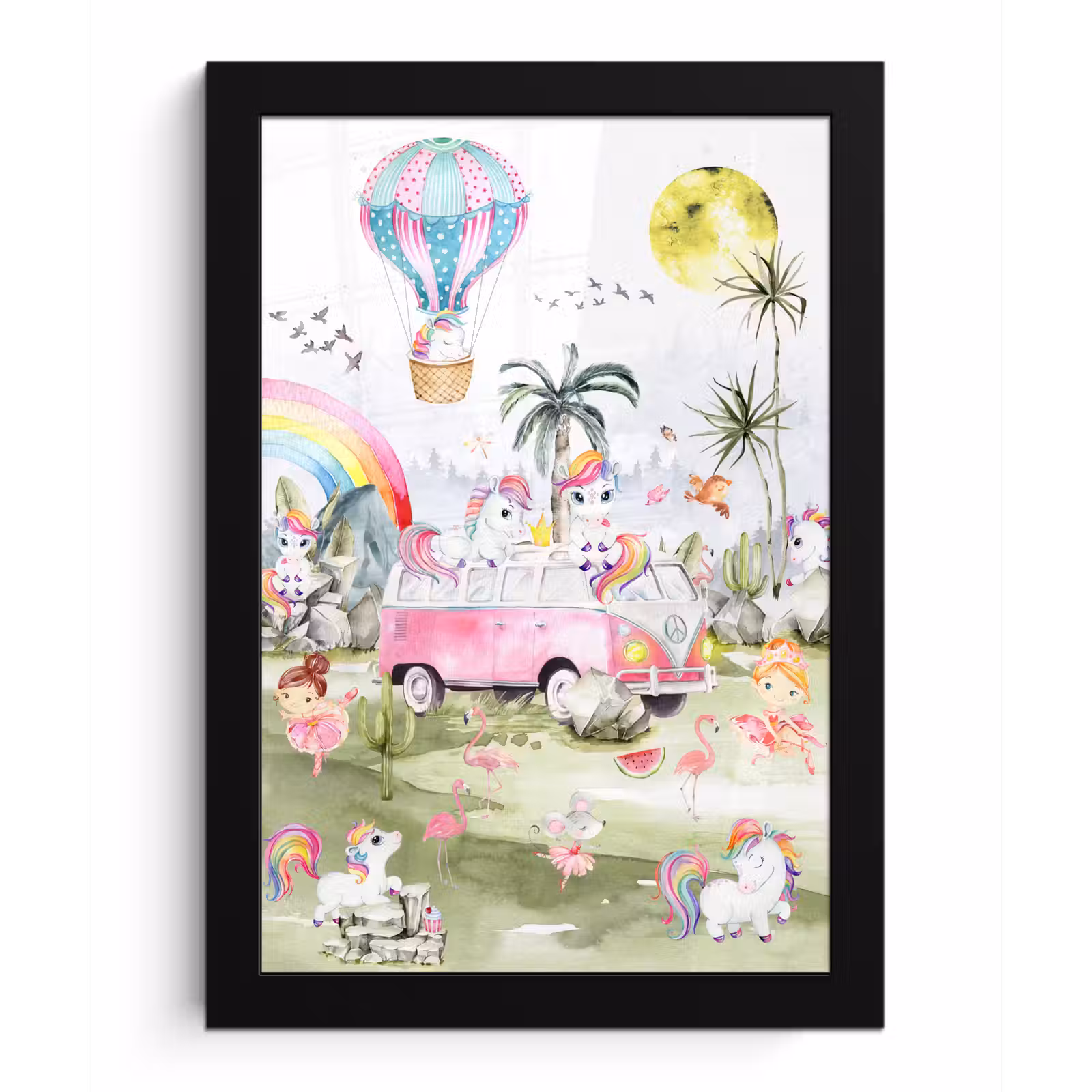 Poster met lijst - Unicorn - Regenboog - Kinderen - Meiden - Auto — 1