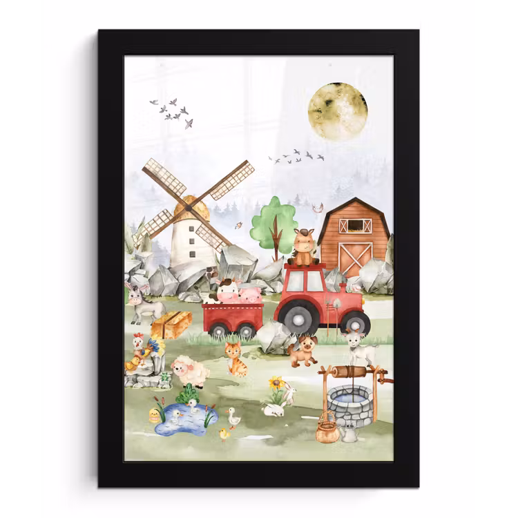 Poster met lijst - Boerderij - Trekker - Kinderen - Dieren — 1