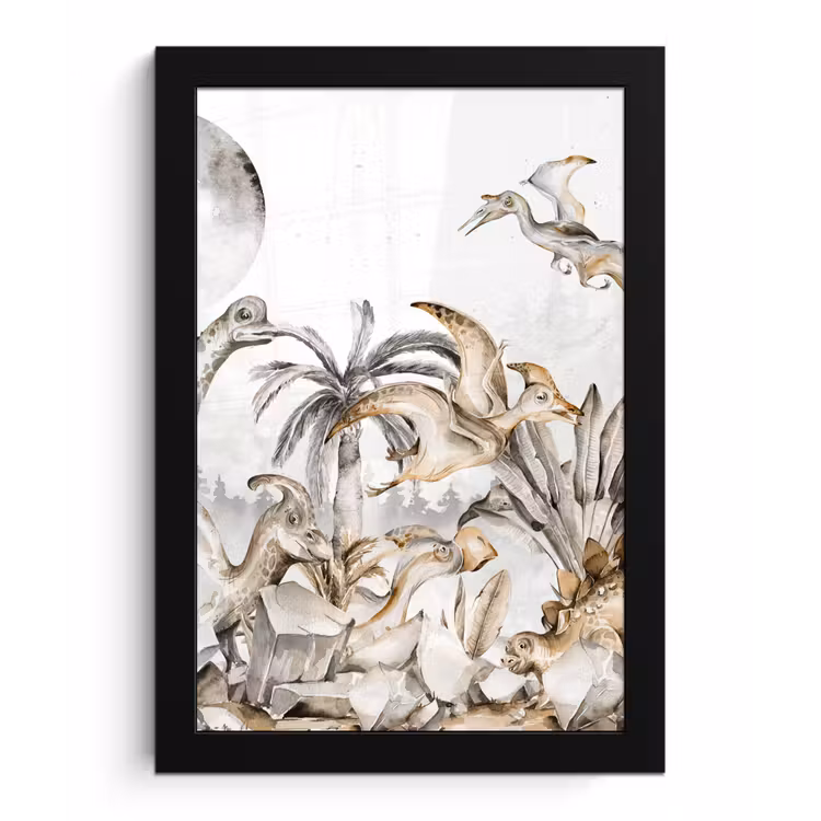 Poster met lijst - Dino - Jungle - Natuur - Dieren - Kinderen - Kids — 1