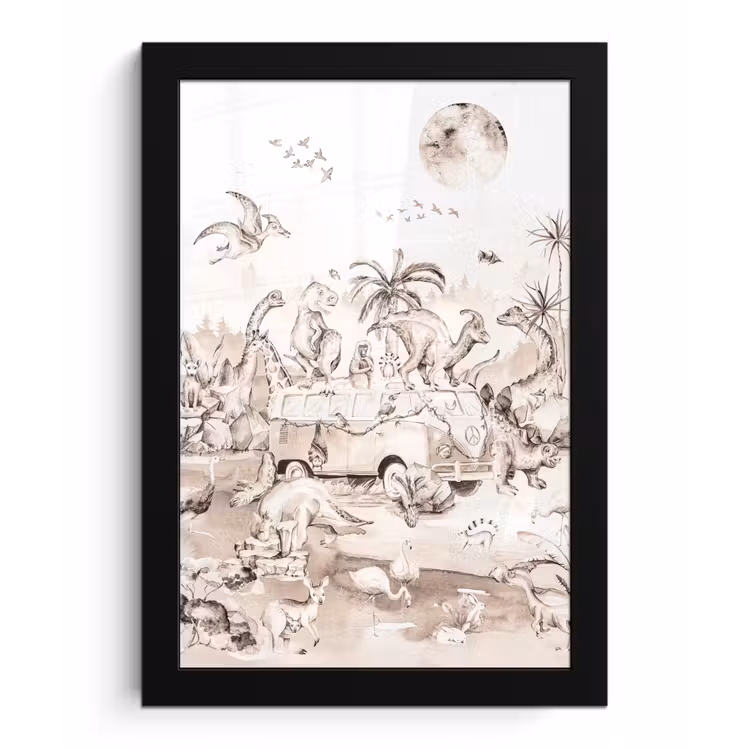 Poster met lijst - Dinosaurus - Bus - Kinderen - Dieren - Bomen — 1