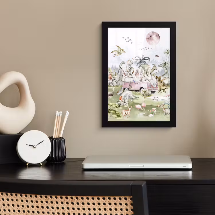 Poster met lijst - Dinosaurus - Kinderen - Bus - Bomen - Dieren - Kids — 2