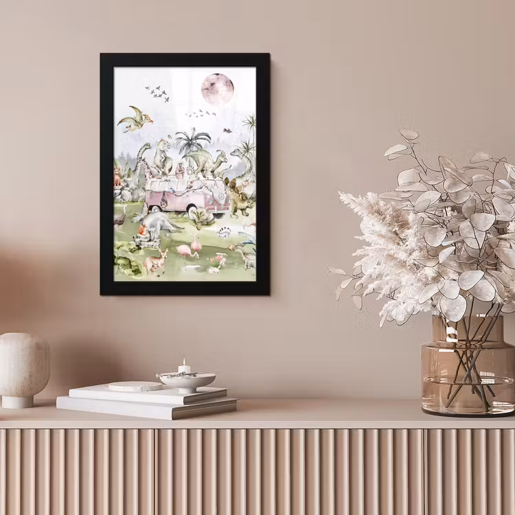 Poster met lijst - Dinosaurus - Kinderen - Bus - Bomen - Dieren - Kids — 5
