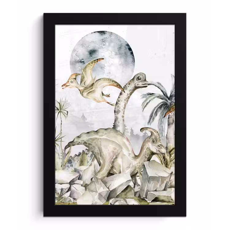 Poster met lijst - Dinosaurus - Kinderen - Jungle - Groen - Dieren - Natuur — 1