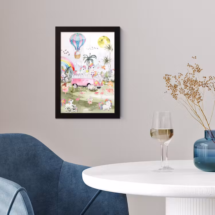 Poster met lijst - Unicorn - Regenboog - Kinderen - Meiden - Auto — 4