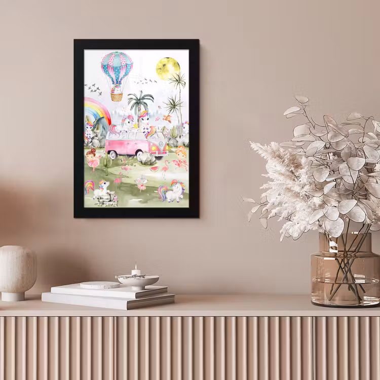 Poster met lijst - Unicorn - Regenboog - Kinderen - Meiden - Auto — 5