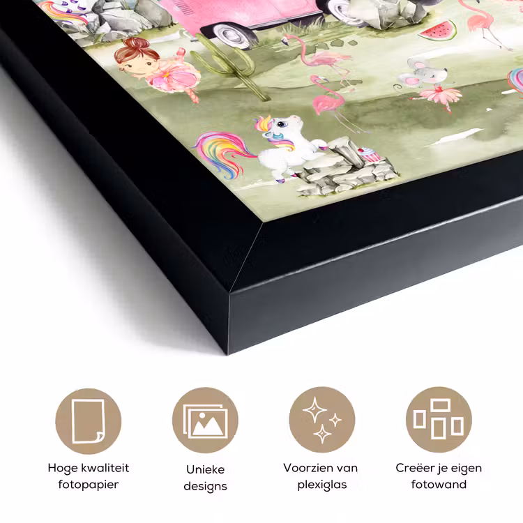 Poster met lijst - Unicorn - Regenboog - Kinderen - Meiden - Auto — 6