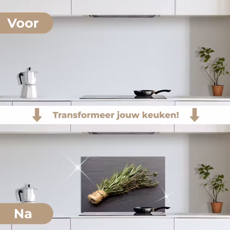 Spatscherm keuken - Tijm - Kruiden - Groen - Tafel - Keuken - Steen — 3