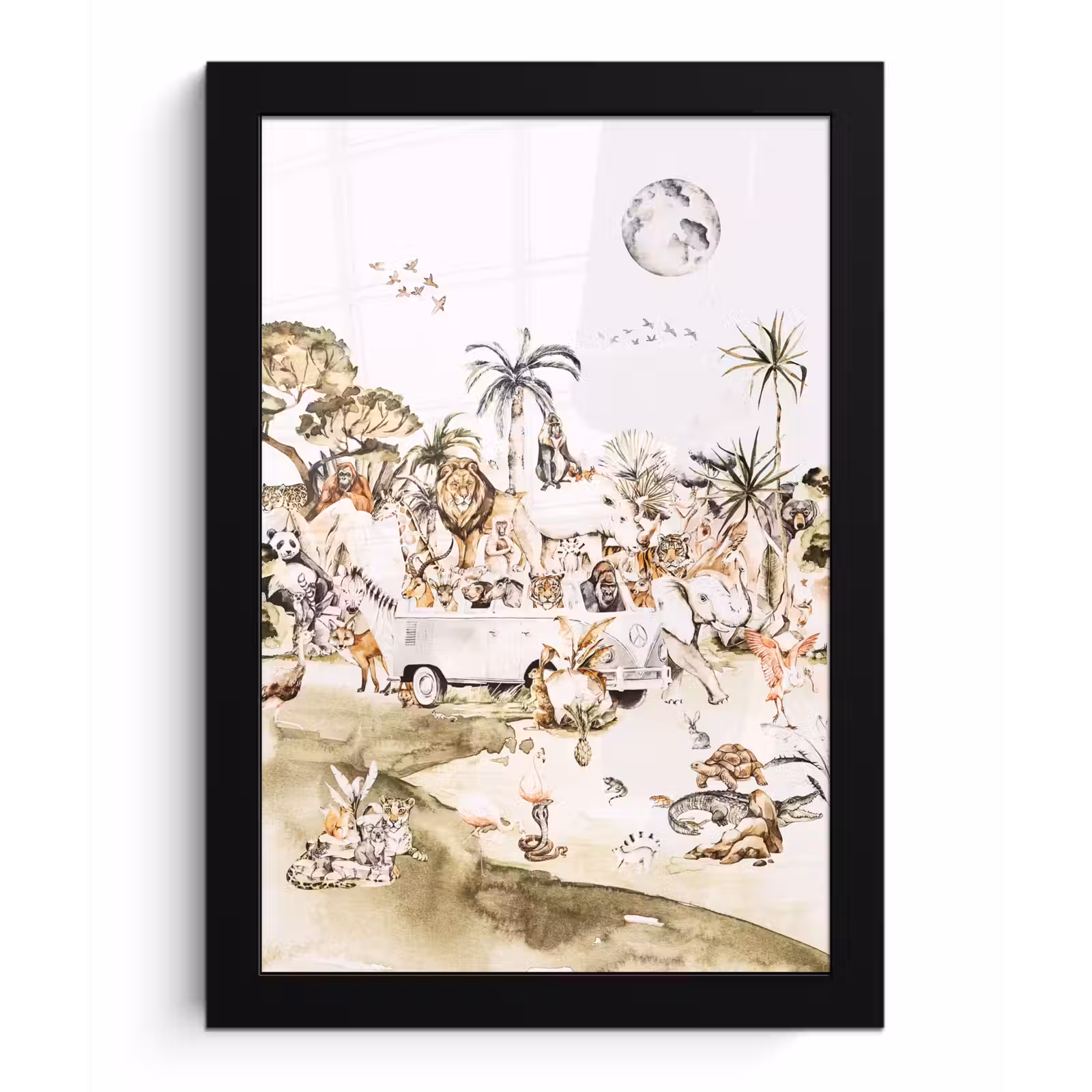 Poster met lijst - Bus - Dieren - Kinderen - Jongens - Meisjes - Palmboom — 1