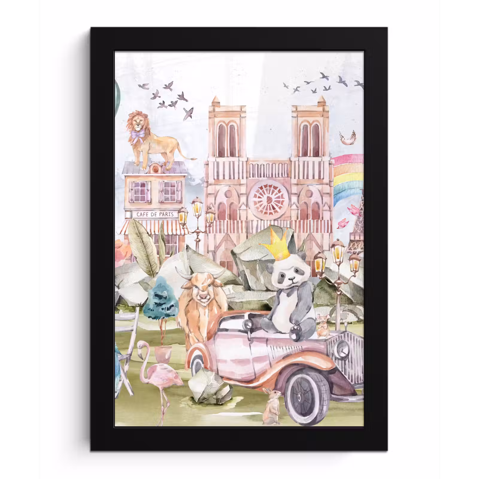 Poster met lijst - Parijs - Regenboog - Kinderen - Roze - Meisjes - Dieren — 1