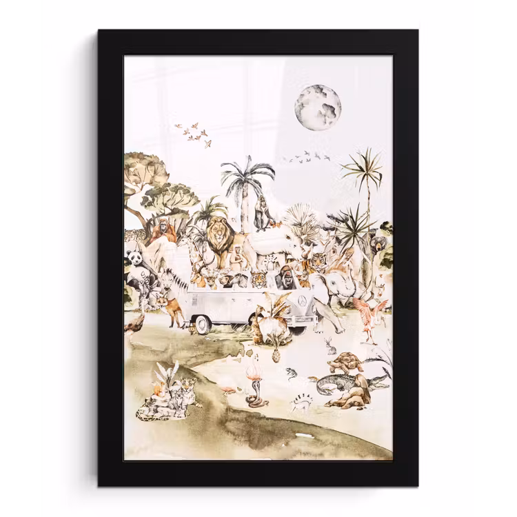 Poster met lijst - Bus - Dieren - Kinderen - Jongens - Meisjes - Palmboom — 1