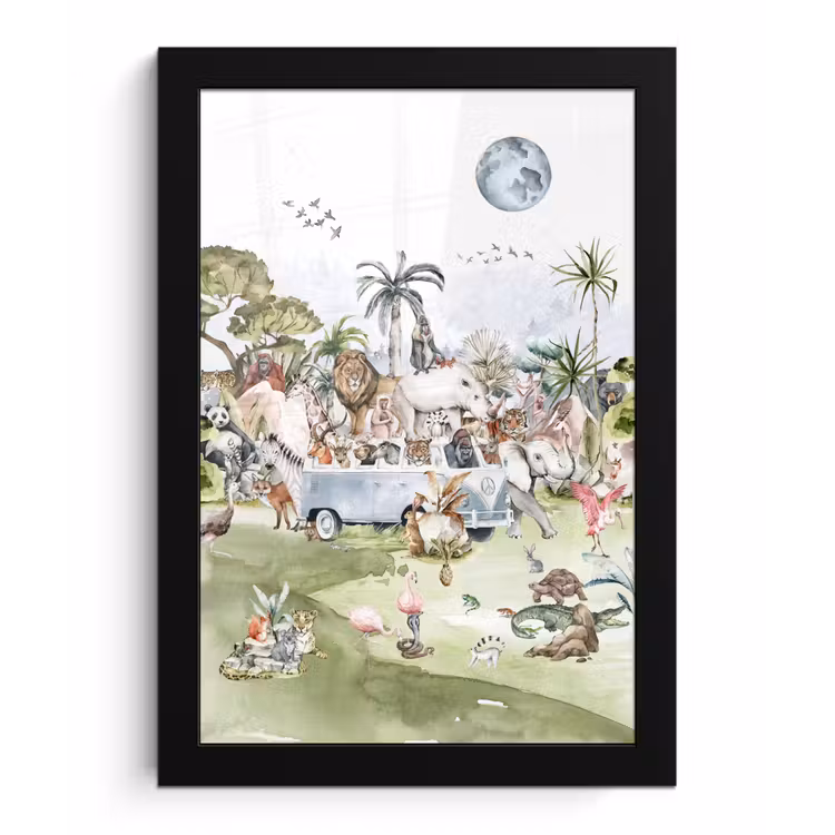 Poster met lijst - Jungle - Bus - Dieren - Kinderen - Planten — 1
