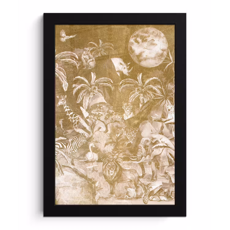 Poster met lijst - Jungle - Goud - Kinderen - Planten - Dieren — 1