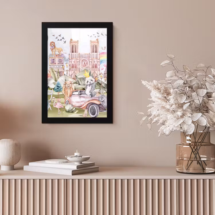 Poster met lijst - Parijs - Regenboog - Kinderen - Roze - Meisjes - Dieren — 5