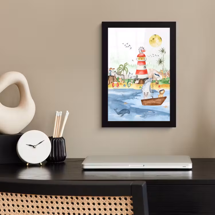 Poster met lijst - Strand - Dieren - Kinderen - Vuurtoren - Jongens — 2