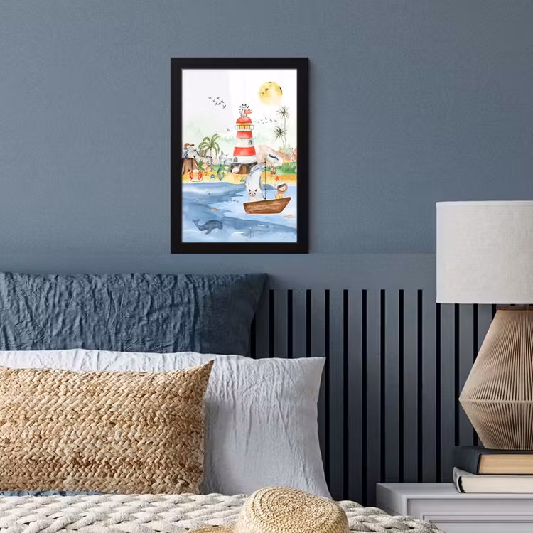 Poster met lijst - Strand - Dieren - Kinderen - Vuurtoren - Jongens — 3