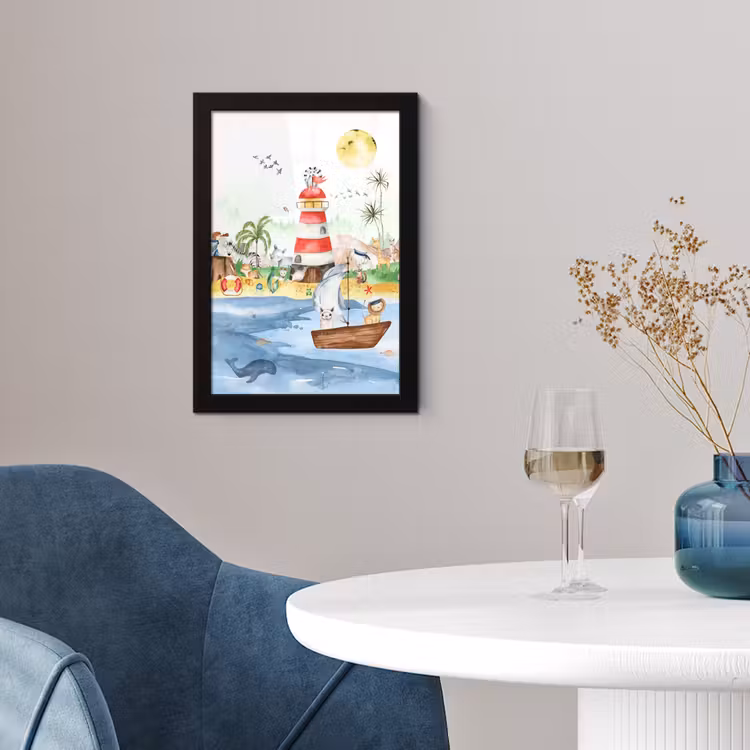 Poster met lijst - Strand - Dieren - Kinderen - Vuurtoren - Jongens — 4