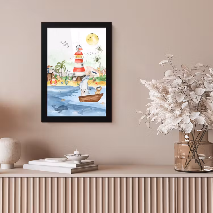 Poster met lijst - Strand - Dieren - Kinderen - Vuurtoren - Jongens — 5
