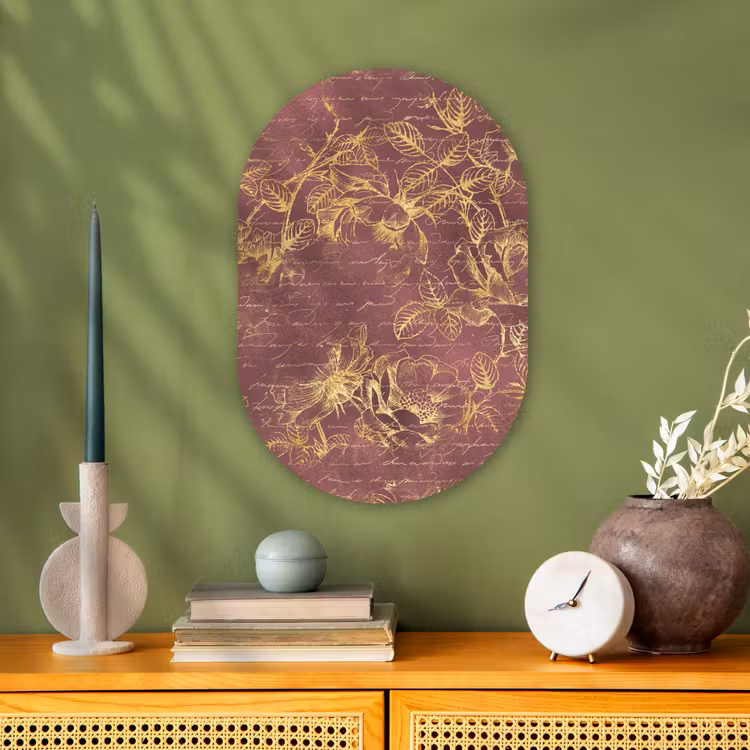 Muurovaal - Bloemen - Goud - Bladeren — 2