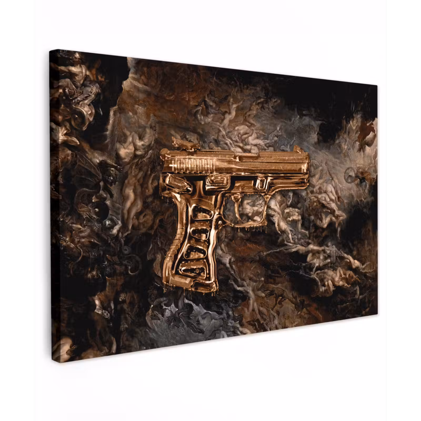 Canvas schilderij - Pistool - Goud - Rook — 1