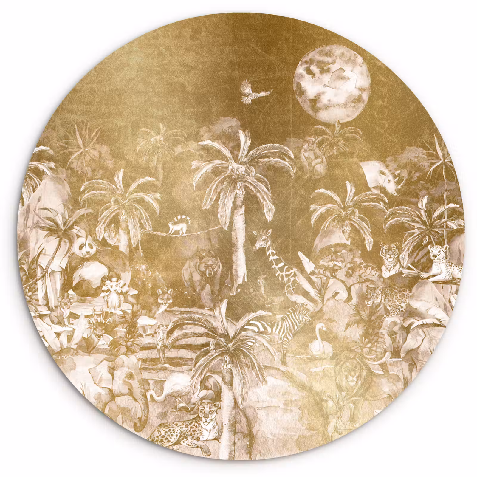 Muurcirkel - Jungle - Goud - Kinderen - Planten - Dieren — 1