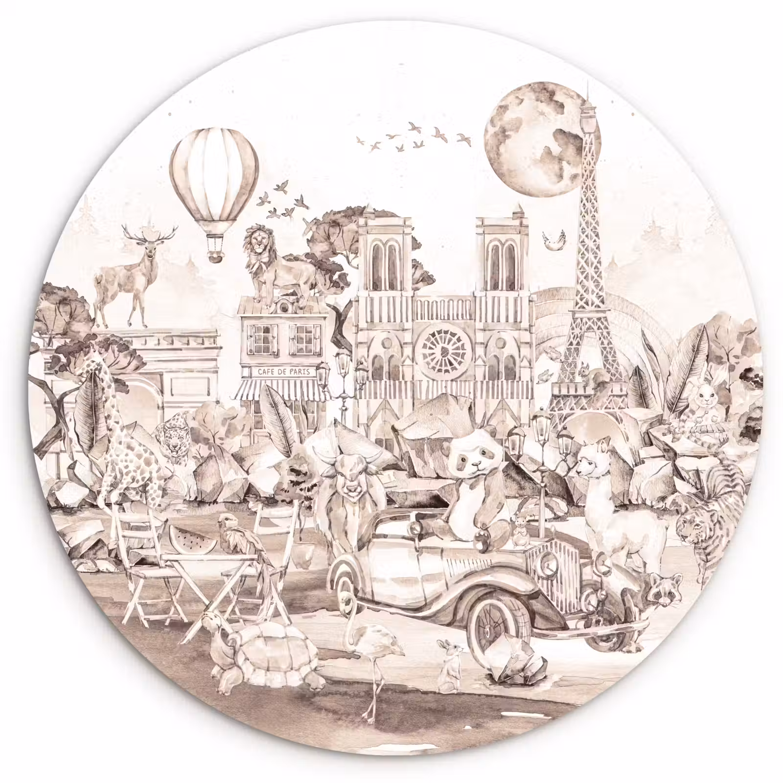Muurcirkel - Kinderen - Parijs - Panda - Dieren - Luchtballon — 1