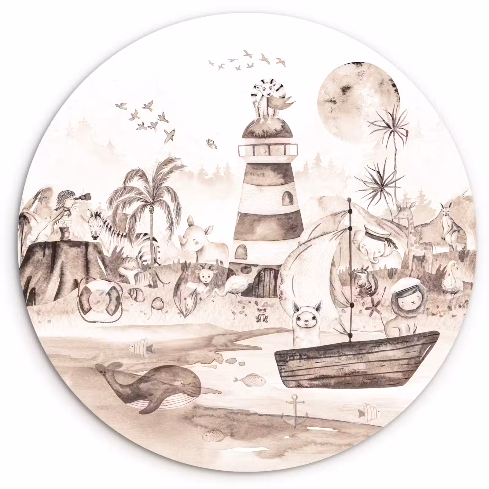 Muurcirkel - Strand - Kinderen - Vuurtoren - Alpaca - Zee - Dieren — 1