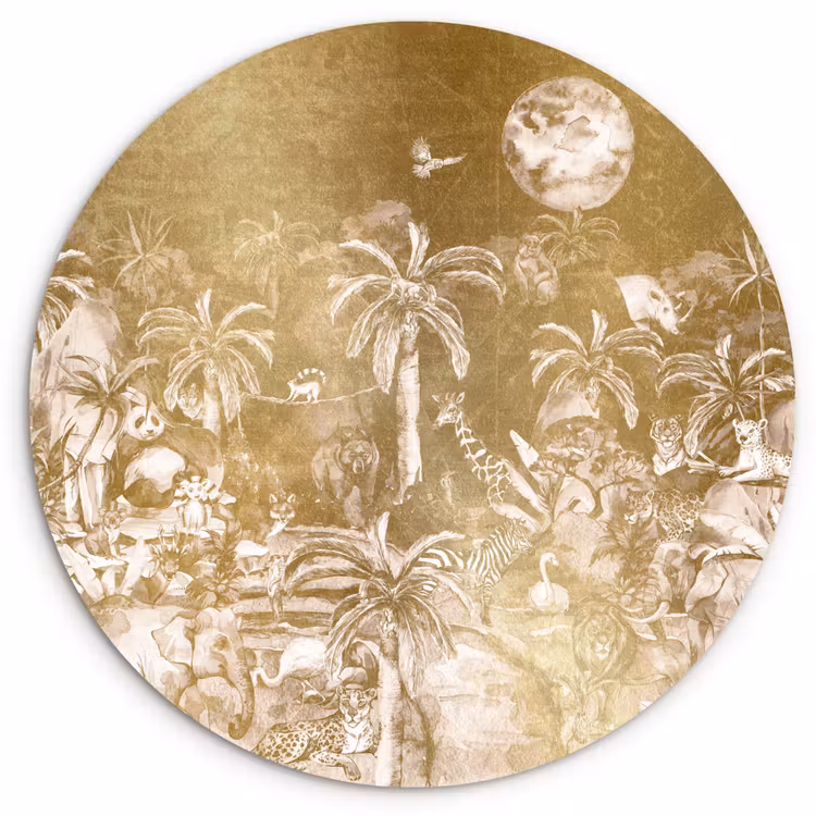 Muurcirkel - Jungle - Goud - Kinderen - Planten - Dieren — 1