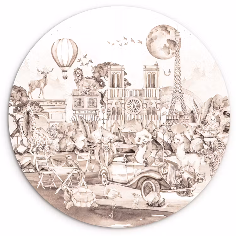 Muurcirkel - Kinderen - Parijs - Panda - Dieren - Luchtballon — 1