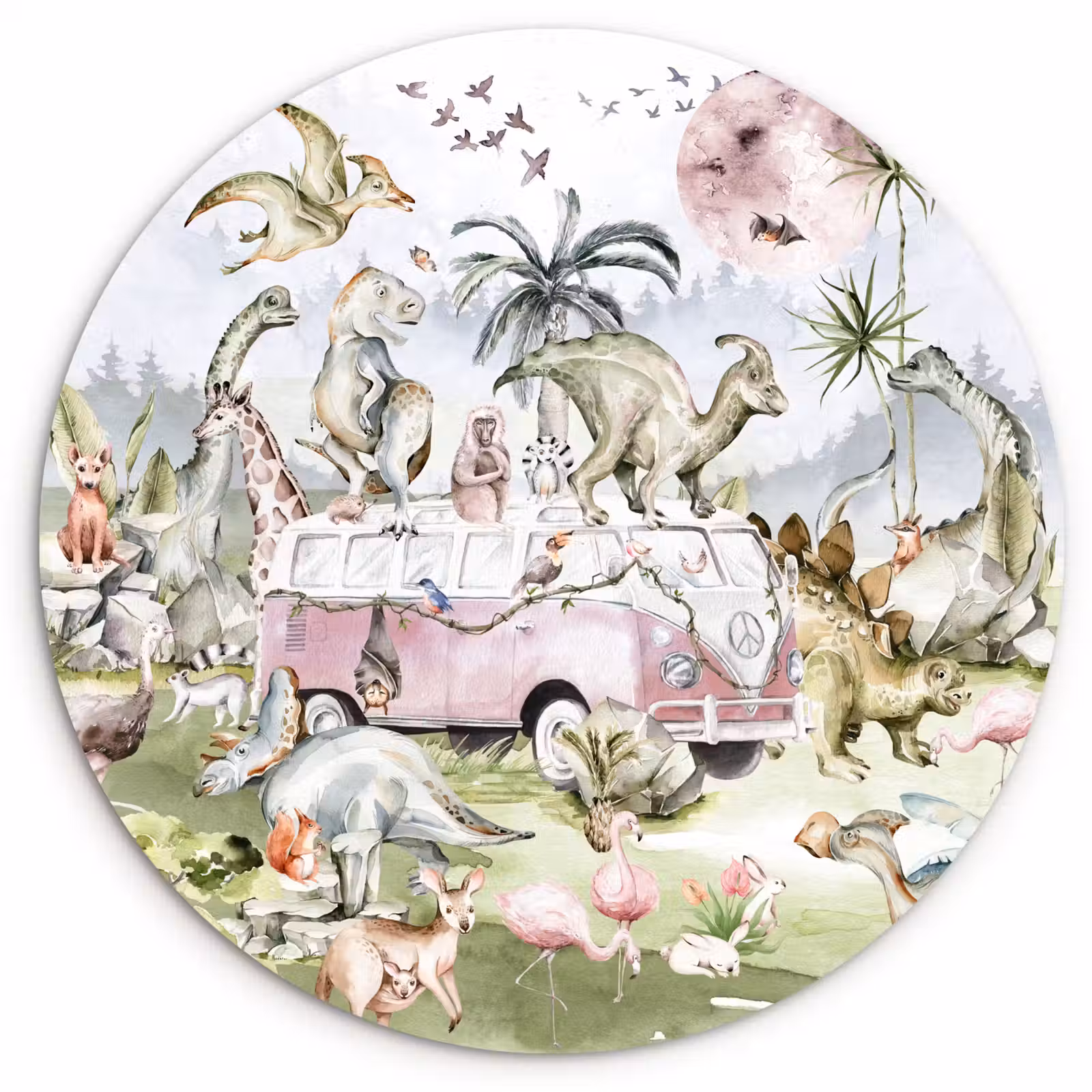 Muurcirkel - Dinosaurus - Kinderen - Bus - Bomen - Dieren - Kids — 1