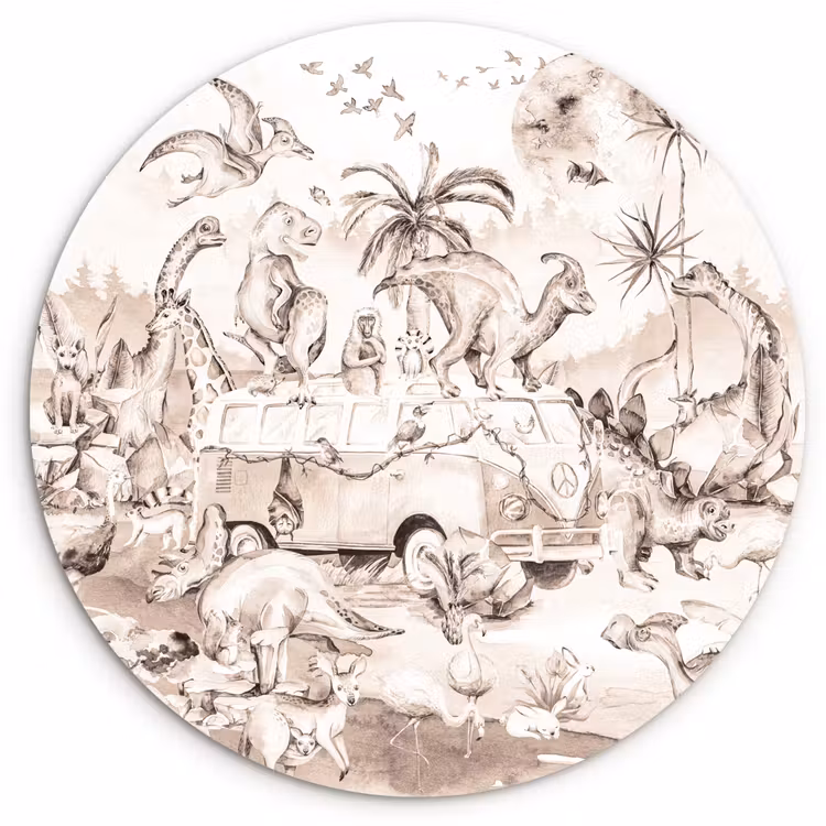 Muurcirkel - Dinosaurus - Bus - Kinderen - Dieren - Bomen — 1