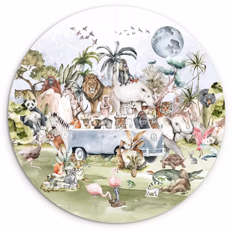 Muurcirkel - Jungle - Bus - Dieren - Kinderen - Planten — 1