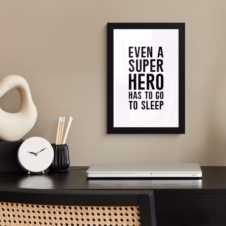 Poster met lijst - Quotes - Jongens - Even a super hero has to to go sleep - Spreuken - Kinderen — 2