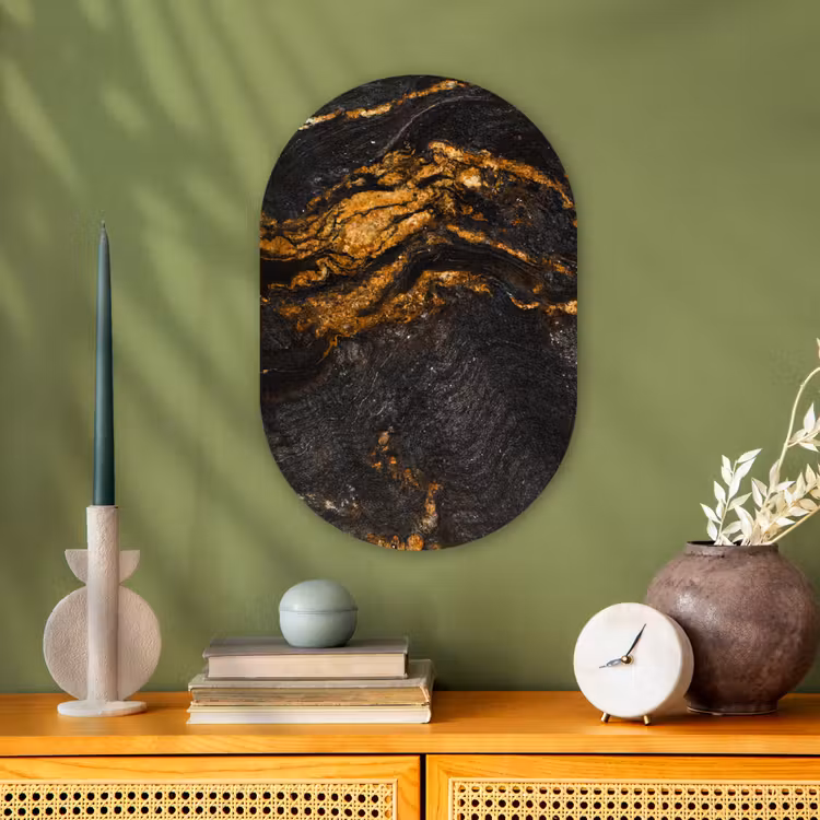 Muurovaal - Marmer - Kalk - Zwart - Goud - Marmerlook - Luxe — 1
