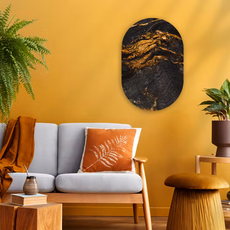 Muurovaal - Marmer - Kalk - Zwart - Goud - Marmerlook - Luxe — 3