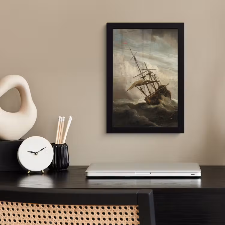 Poster met lijst - Een schip in volle zee bij vliegende storm - Schilderij van Willem van de Velde — 2