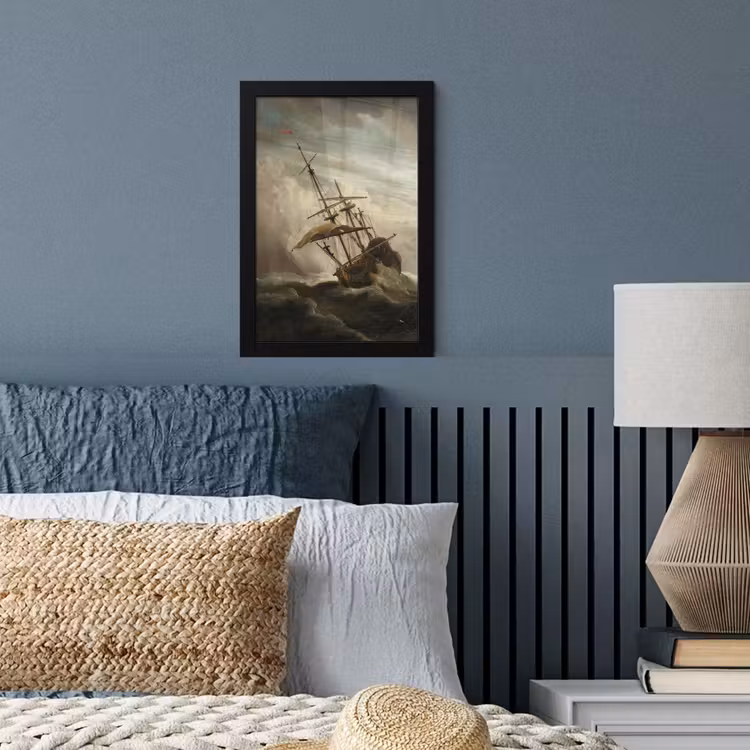 Poster met lijst - Een schip in volle zee bij vliegende storm - Schilderij van Willem van de Velde — 3